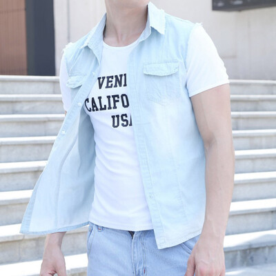 

Toponeto Mens New Fashion Denim Vest Casual Cowboy Jacket In Shoulder Blouse