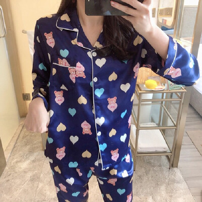 

Womens Silk Satin Pajamas Set Long Sleeve Button Sleepwear Loungewear Plus Size