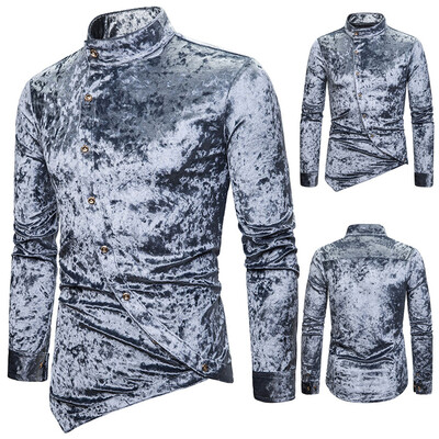 

Toponeto Men Inclined Button Cashew Flower Irregular Henry Collar High-Grade Iong-Sleeve