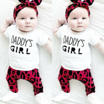 

UK Toddler Kids Baby Girl Infant Clothes T-shirt Top Leopard Print Pants Outfits