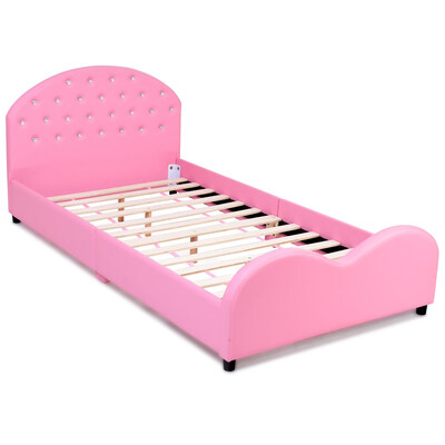 

Kids Children PU Upholstered Platform Wooden Princess Bed
