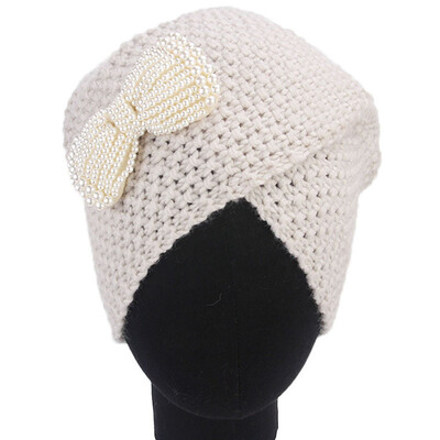 

Tailored Women Ladies Bow Winter Knitting Hat Turban Brim Hat Cap Pile Cap