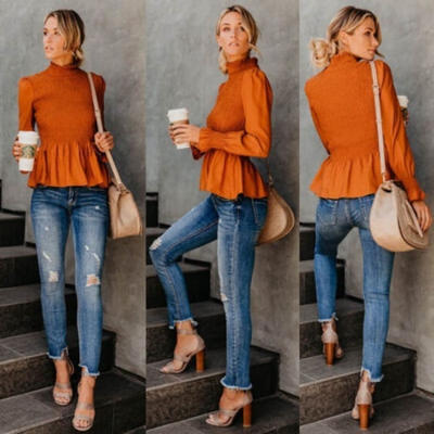 

Fashion Women Long Sleeve Top Shirt Ladies Mock Neck Casual Tunic Blouse T-shirt