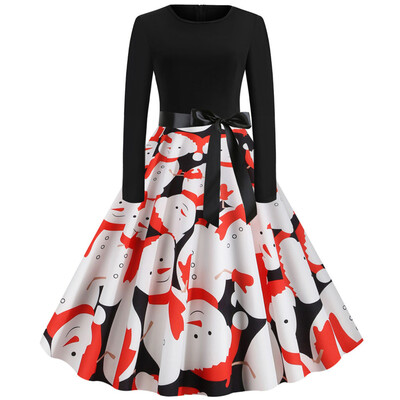 

Tailored Women Vintage Long Sleeve Christmas 1950s Housewife Evening Party Prom Dress