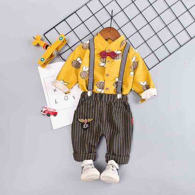 

Toddler Newborn Boy Autumn Outfits Long Sleeve Animal Print TopStrap Striped Trousers Casual Sets
