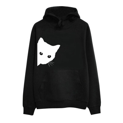 

Nomeni Womens Long Sleeve Cat Print Hoodie Sweatshirt Hooded Pullover Tops Blouse