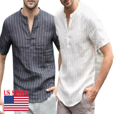 

Mens Slim Fit V Neck Short Sleeve Muscle Tee T-shirt Casual Tops Henley Shirts