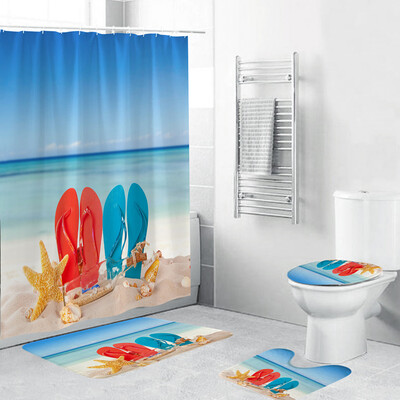 

〖Follure〗4PCS Non Slip Toilet Polyester Cover Mat Set Bathroom Shower Curtain