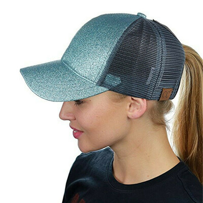

Women Ponytail Baseball Cap Sequins Shiny Messy Bun Hat Sun Caps Summer