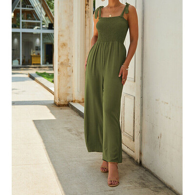 

Women Off Shoulder Strappy Playsuit Lady Summer Romper Long Jumpsuit Trouser