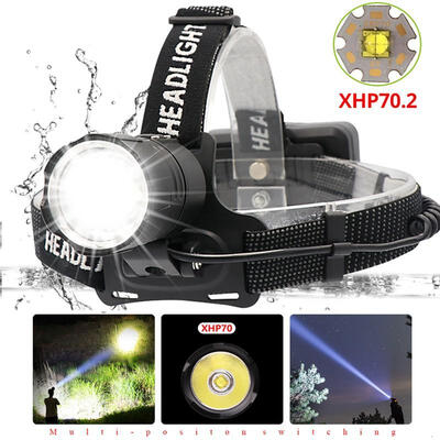

Oasismall 70000lm Super Bright Led xhp702 Headlamp 3Mode Rechargeable Waterproof Outdoor HeadlightWith Battery