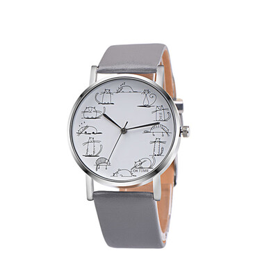 

Lovely Cat Analog Alloy Quartz Watch Clock Leather