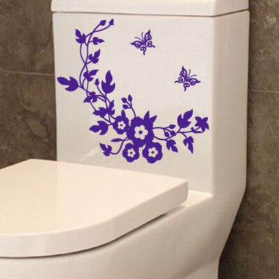 

〖Follure〗Flower Toilet Seat Wall Sticker Bathroom Decoration Decals Decor Butterfly Black