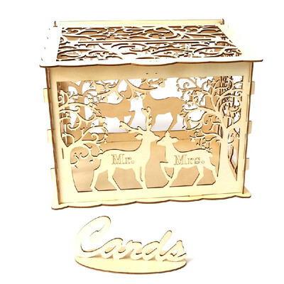 

DIY Wooden Wedding Card Box with Lock&Card Sign Rustic Hollow Gift Card Holder for Reception Wedding Anniversary Party Decorat