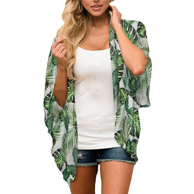 

Women Floral Kimono Cardigan Casual Loose Open Front Cover Up Tops Half Sleeve Cover Up