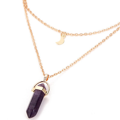 

Womens Double Layer Moon&Hexagonal Crystal Pendant Necklace