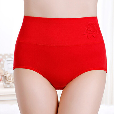

Womens Panties Cotton High Waist Postpartum Hips Large Size Briefs Solid Color Embossed Breathable Briefs