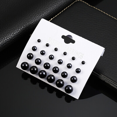 

2019 New Fashion 12 pair set Women Square Crystal Heart Stud Earrings for Women Piercing Simulated Pearl Flower Earrings