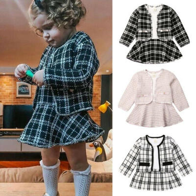 

1-6Y Baby Girls Clothes Long Sleeve Plaid Coat TopsDress 2Pcs Party Warm Outfit