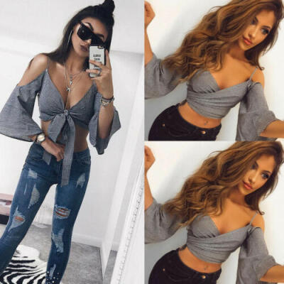 

Summer Ladies Sexy Strapless Long-Sleeved Vest Mesh Trumpet Sleeves Camisole