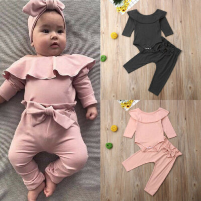 

2PCS Toddler Kids Baby Girls Ruffle Tops Pants Pink Outfits Clothes Tracksuit