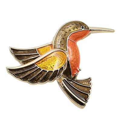

High Quality Jewelry Animal Brooch Gold-Color with Orange Bronze Enamel Cute Hummingbird Brooches for Fashion Lady
