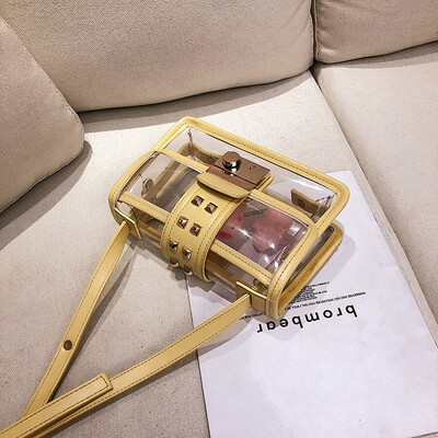

Summer New Women Transparent Clear PVC Rivet Messenger Bag Famous Brand High quality Fashion Small Square Shoulder Crossbody Bag