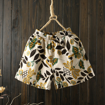 

Tailored Women Summer High Waist Loose Printed Casual Cotton Linen Pockets Shorts Pants