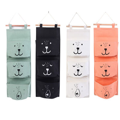 

3 Pockets Cartoon Closet Hanging Organizer Storage Bag Kids Room Bedroom Door Keys Cell Phone Organizer Pouch