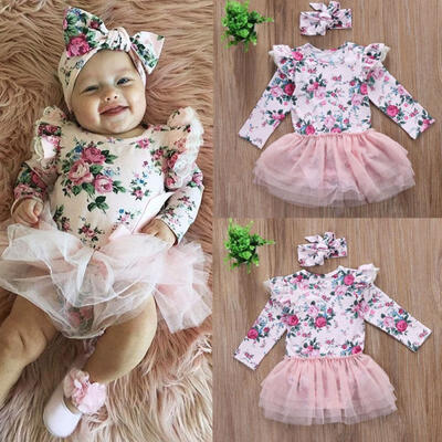 

Fashion Newborn Toddler Baby Girl Princess Dress Long Sleeve Floral Romper Tutu Lace Dresses Clothes