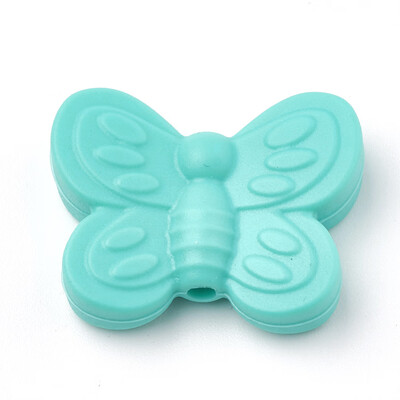 

Food Grade Environmental Silicone Beads Chewing Beads For Teethers DIY Nursing Necklaces Making Butterfly Turquoise 20x25x6mm