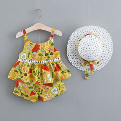 

Summer Baby Kids Girls Toddler Dress TopsShort Pants Hat Outfits Clothes Set