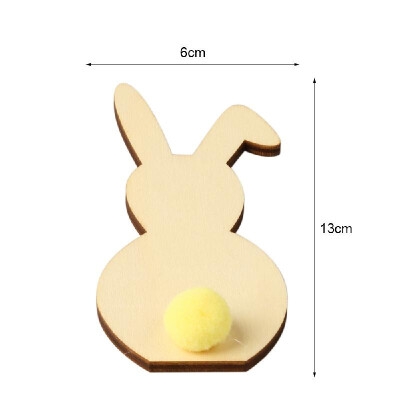 

1pcs Natural Wooden Cutout DIY Easter Rabbit Ornaments Craft with Plush Ball for Festival Party Home Decoration Gifts