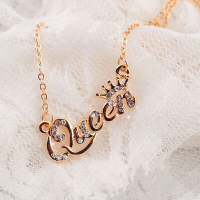 

Sale Crystal Queen Letter Pendant Necklace Adjustable 2018 New Girls Rose Golden Letter Necklace Jewelry Drop Shipping