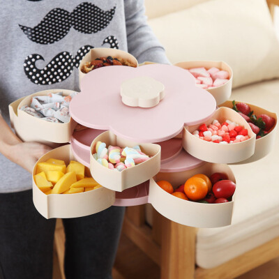 

Toponeto Double-layer Rotating Fruit Bowl Petal Shape Snack Storage Tray Home Living Room