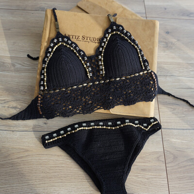 

Roseonmyhand Bohemian 1 Set Women Sexy Knitting Bikini Set Swimwear Bra Swimsuit Beachwear