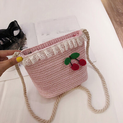 

Tailored Female Straw Bag Cherry Bucket Bag Small Fresh Lace Shoulder Messenger Bag