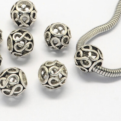 

Alloy European Beads Large Hole Beads Rondelle Hollow Antique Silver 11x95mm Hole 5mm