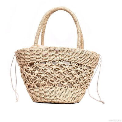 

Simple Casual Paper Rope Woven Hollow Handbag Exquisite Pattern Womens Solid Color Handbag