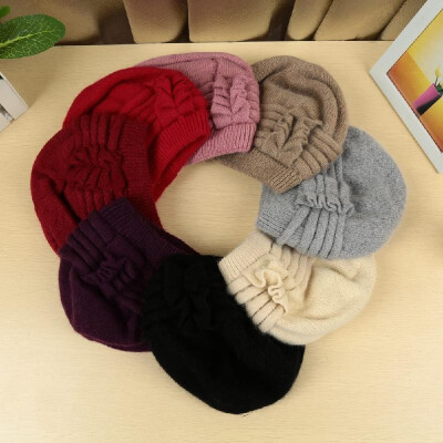 

New Fashion Women Knitted Hat Ruffle Ornament Many Colors Thick Warmer Cap Headwear