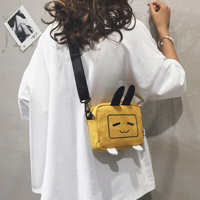 

Funny small bag female 2019 new Korean version of the cartoon Harajuku student canvas slung cute mini shoulder bag cute