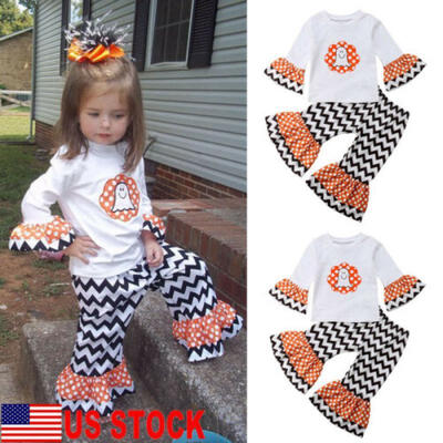 

US Newborn Baby Girl Halloween Cute Ghost Long Sleeve TopsLong Pants Outfit Set
