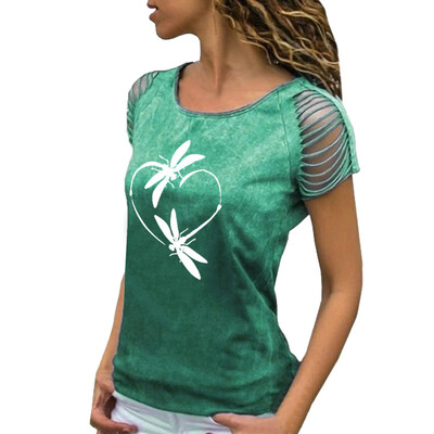 

Starmoon Womens Sexy O-Neck Printing Cut Out Crop Short Sleeve T-Shirt Tops