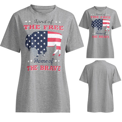 

Starmoon Womens Short Sleeve Casual Letter Stars Print Tops T-shirt For 4th Of July