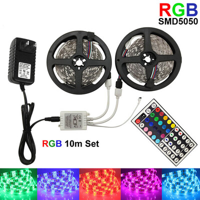 

10M LED Strip Lights Waterproof IP65 RGB Color Changing LED Strips with DIY 44 Keys IR Remote Controller&12V Power Supply for