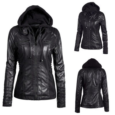 

Roseonmyhand Women Slim Hooded Jacket Overcoat Coat Lapel Removable Zipper Outwear Top Jacket