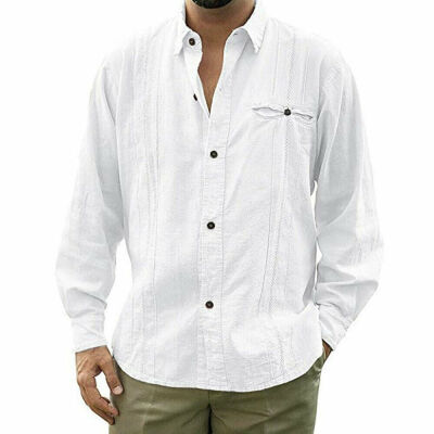 

Fashion Men Casual Dress T Shirt Long Sleeve Loose Linen Shirts Tops Tee Blouse -3XL