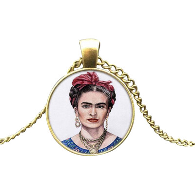 

Fri-da Kah-lo Gemstone Necklace Velvet Self Portrait Pattern Woman Jewelry Art Pendant