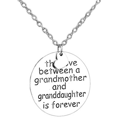 

Retro Circular Carving Alphabet Lettering Silver Necklace Grandmother&Granddaughter Pendant Chain Necklace Jewelry
