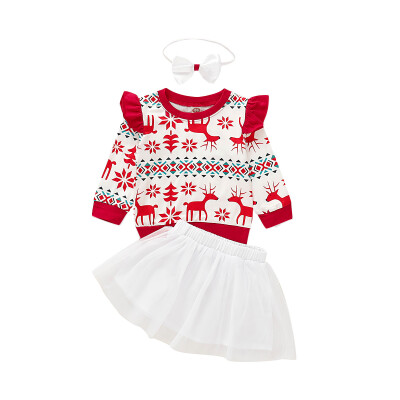 

Infant Baby Girl Xmas Outfits Long Sleeve Tops Pants Headband Winter Clothes Set